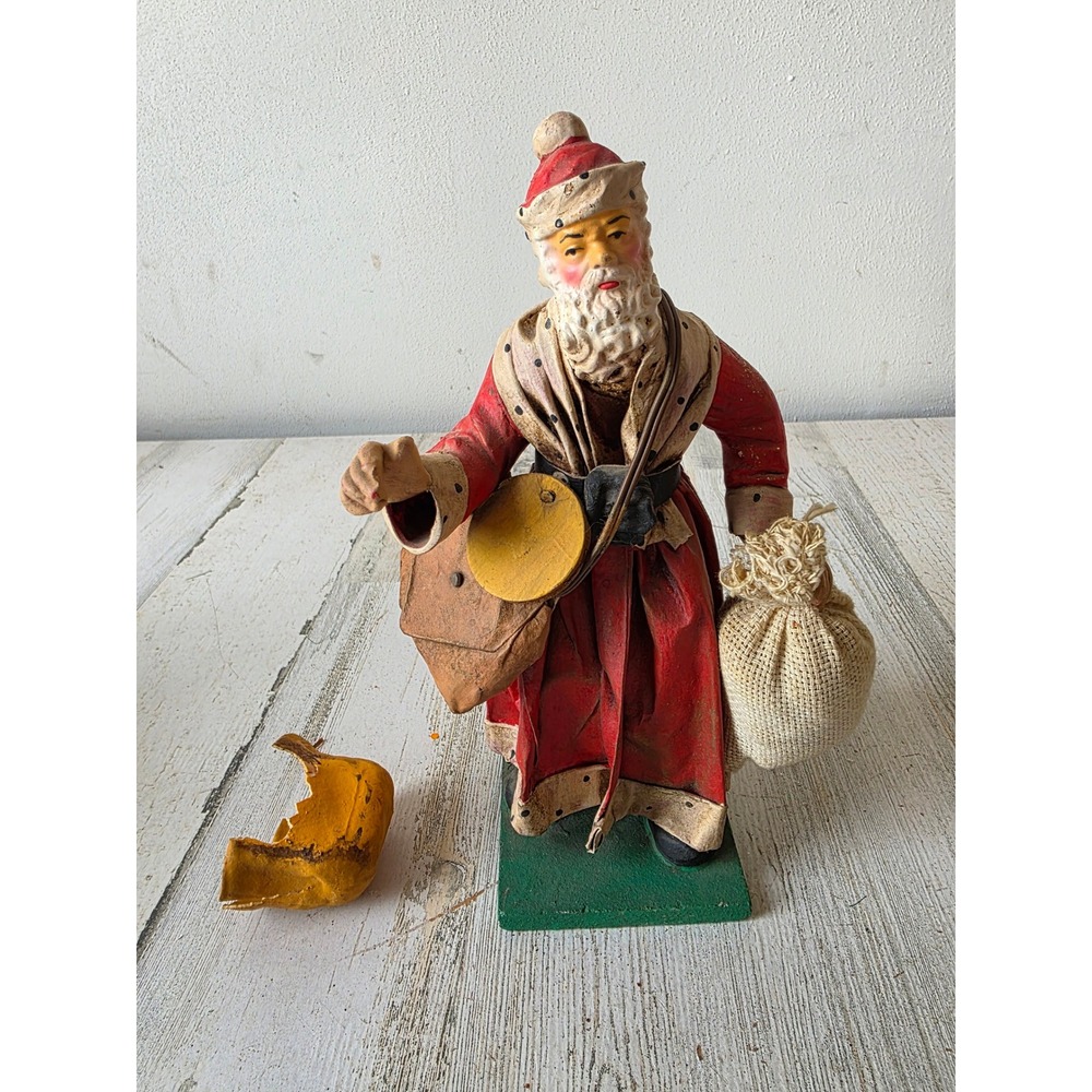 Vintage beck giftware paper mache Santa bag statue figurine shabby chic as is